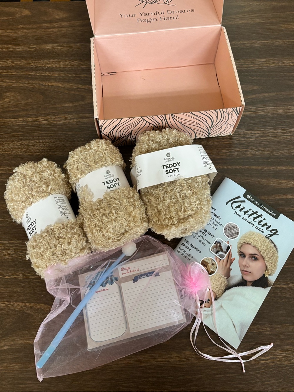 Hooks & Needles Teddy Soft Yarn Partial Knitting Box Kit Lot of 3